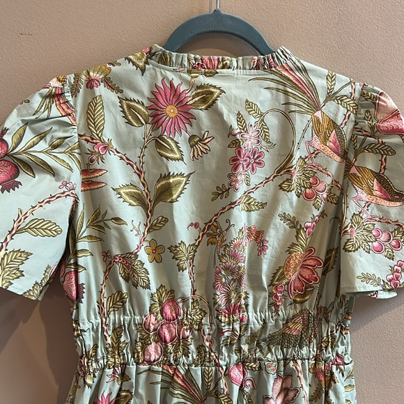 Spartina 449 Seafoam Sugar Mill Peacock Floral Olivia Poplin Dress Size Small - Picture 10 of 11